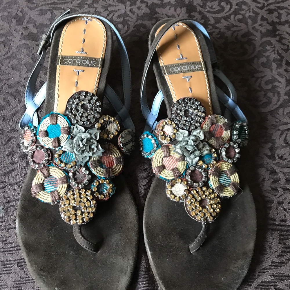 Coral Blue Jeweled Sandal